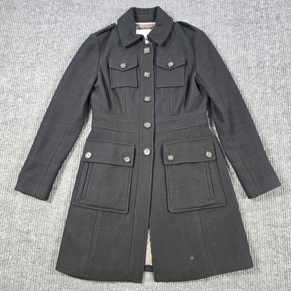 Banana‎ Republic Coat Womens XS Black Wool Military Style Italian Fabric Pockets - Picture 1 of 16